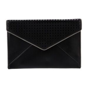 Rebecca Minkoff Leo Black Leather Envelope Clutch Silver Zipper Star GorpCore